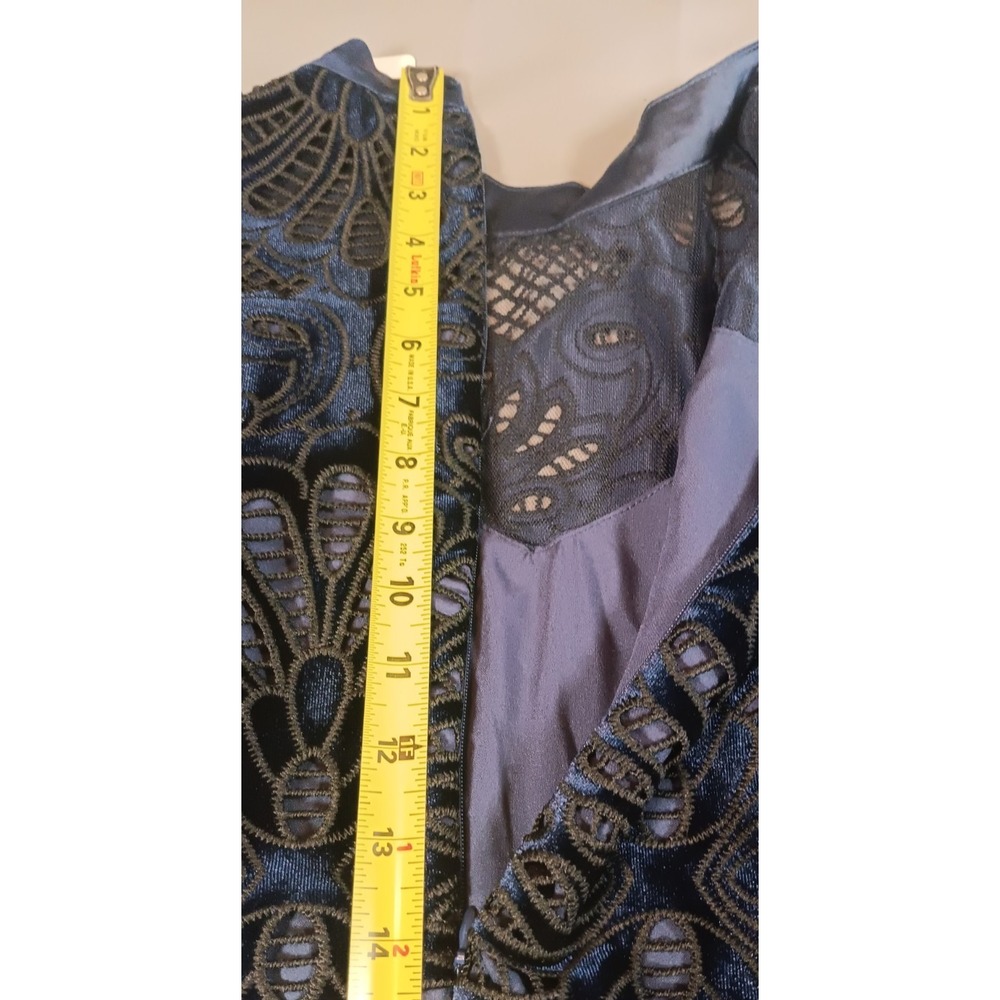 NWT Womens Maxi Dress 12 BLUE BLACK Mesh Floral Long Sleeve dark elegant formal - Picture 11 of 14